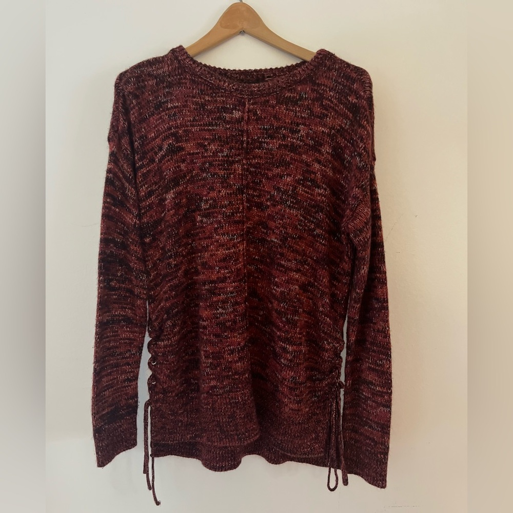 Relativity Sweater Crew Neck Lace Up Sides Soft Knit Women’s Size M